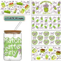 Matcha Dessert Pattern 16OZ UV DTF Cup Wraps Transfer Sticker For Glass Libbey Can Bottle Selfadhesive Washable DIY Custom