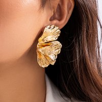 Goth Geometric Metal Petal Flower Stud Earrings for Women Fashion Statement Trendy Gold Color Piercing Earrings Y2K Accessories