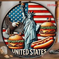 2D Flat, 1pc American-Themed Metal Wall Sign Compatible with 2D Flat Printing - Statue of Liberty, Bald Eagle, Hamburgers