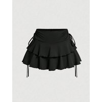 Solid Color Drawstring Cake Skirt Fold Detail Spring Summer Party Beach Summer Vacation Outfits High Waist A-Line Mini Skirt