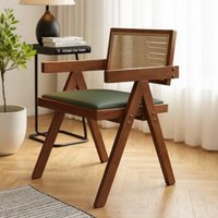 Nordic Rattan Chair Wabisabi Style Home Decoration Solid Wood Back Chairs Armrest Retro Dining Chair Light Luxury Medieval Chair