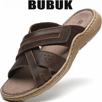 Bubuk Retro Genuine Leather Sandals, Made from First-Layer Cowhide and Hand-Stitched, Versatile Business Casual Men's Fashion Slippers