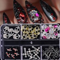 30Pcs 3D Luxury Diamond Skull/Cross Punk Nail Charms Metal Alloy Silvery Skull Y2K Nail Art Halloween Retro Skull Manicure Parts