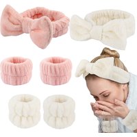 Stirnbänder zum Waschen des Gesichts für Frauen, Korallen-Fleece-Manschette, wasserdicht, saugfähig, Armbänder, Kopfband, Haar-Accessoires-Set