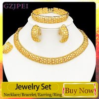 GZJPEI Italy Two Tone Jewelry Set Design Choker Necklace Bracelet Square Stud Earring Ring Africal Nigeria Wedding Gift 2025 New