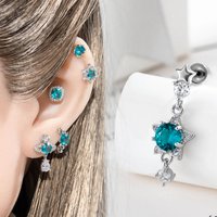 20G Floral Cubic Zirconia Ear Stud Earrings Hypoallergenic Titanium Cartilage Helix Conch Lobe Lip Tragus for Women Girls