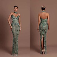 Sexy Mermaid Evening Dresses Strapless Appliques Beaded Crystal Floor Length Elegant Party Evening Customized Vestido De Noite