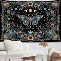 Boho Butterfly Sun Wall Hanging Tapestry Vintage Aesthetic Moth Botanical Witchy Flowers Tapestries Room Decor Altar Cloths
