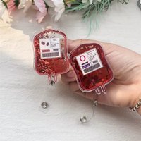 Flowing Sand Glitter Blood Type Bag Badge Clip Holders Nurse Medical Easy Pull Buckle Retractable Acrylic ID Card Crocodile Clip