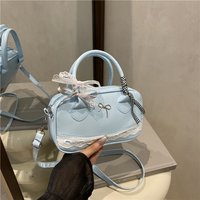 Sweet Ribbon Boston Shoulder Bags for Women Commuter Versatile Ladies Crossbody Bag Solid Color Female Pu Leather Handbags Purse