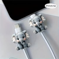2pcs Cute Grey Elephant Cable Protector Sleeve Acrylic 2D Flat Design Connector Cover For iPhone / Type-C Charging Interface