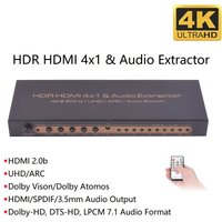 HDMI Switch 4x1 4Kx2K 60Hz SPDIF Toslink Digital 5.1 HDMI 7.1 Audio Output HDR UHD ARC 4 In 1Out HDMI Audio Extractor Converter