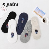 5 Pairs 1 Set Fashion Men's Cartoon Bear Summer Autumn Socks Non Slip Transparent Comfortable Silicone Cotton Ankle Slippers