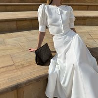Spring Elegant Satin 2 Piece Sets Women Outfit Summer Women Short Sleeve Crop Top Long Skirt Sets OL Style Two Piece Dress Sets