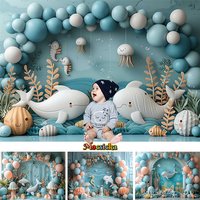 Mocsicka Whale Photography Backdrop Underwater Octopus Starfish Balloons Decors Backgrounds Baby Birthday Photo Studio Wallpaper