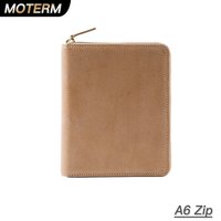 Moterm Vegetable Tanned Leather A6 Size Zip Cover with Top Pocket Cowhide Planner Zipper Notebook Organizer Agenda Journal Diary
