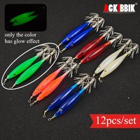 Ackibbik 12pcs Glow Shrimp Fishing Lure Bait Luminous Squid Jigs Bait Squid Sea Fishing Squid Cuttlefishg Fishing Accessories