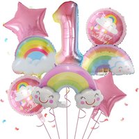 8pcs Rainbow Smile Cloud Balloon 30 inch Gradient Number Foil Balloons 1-9 Year Old Kids Birthday Party Decors Baby Anniversary