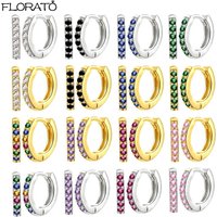 925 Silver Needle Crystal 9mm Small Hoop Earrings for Women Minimal Huggie Earrings Colorful Zircon Piercing Earrings Jewelry