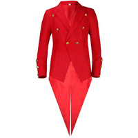 Men Women Medieval Victorian Costume Tuxedo Red Tailcoat Prince Gothic Steampunk Trench Vintage Red Frock Outfit Coat Halloween