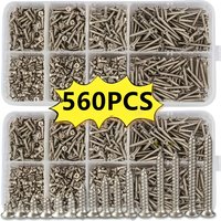 Box of 560 Self-Tapping Wood Screw Set - Includes 8 Different Sizes of M2 Flat Metal Screw Classification Kit