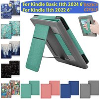 PU Leather Stand Case for New Kindle Basic 11th Generation 2024 2022 RS23CV C2V2L3 6'' Ebook With Hand Strap Smart Cover Funda