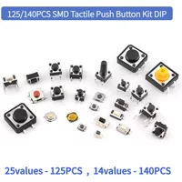 25/140PCS SMD Tactile Push Button Kit: 14/25 Values DIP Micro Switches for DIY Electronics