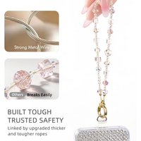 MQIQI Beaded Mobile Phone Wristband Anti Loss Wristband Mobile Phone Pendant Handmade Sparkling Pink Crystal Phone Accessories