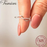 Trumium Real S925 Sterling Silver Double Undulating Wave Simple Rings for Women Fashion Index Stackable Finger Ring