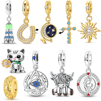 925 Sterling Silver Rotatable Moon Charms Bead Sparkling Golden CZ Zircon Horseshoe Pendants Fit Original Bracelet DIY Jewelry