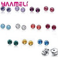 Outlets 20PCS 925 Sterling Silver AAA Colorful CZ Crystal Stone Women Men Stud Earrings +Back Stoppers Shining Jewelry