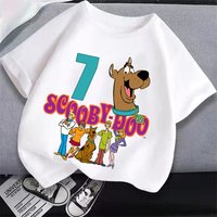 Scoobys-Doos kids Birthday Number T Shirt Girl Boy Summer Clothes Baby kawaii Tee Shirts Party Short Sleeve Tops Toddler Gifts