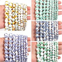 1Strand Round Millefiore Ceramic Beads Flower Bead 8 10 12mm Big Hole Porcelain Loose Bead Diy Earring Jewelry Findings Handmade