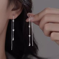 New 925 Sterling Silver Star Tassel Earrings Small And Delicate Five Pointed Star Zircon Long Earrings Women's Fashion Jewelry
