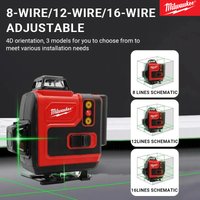 Genuine Milwaukee Battery 6Lines 4DLaser High-precision Green Line Self-leveling Portable 360-degree Green Beam Level Meter