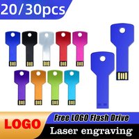 20/30pcs Custom logo USB Key shape Pendrive Metal Memory Stick 8GB 16GB 32GB 64GB Flash Drive pen drive flash usb disk pen drive