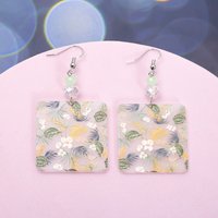 Fashion Square Colorful Print Acrylic Leaves Earrings For Women Aesthetic Trending Products Spring Summer Style Ladies Jewelry