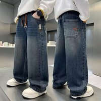 Frühling Herbst Teenager-Jungen-Jeans, Modische Lose Gerade Denim-Hosen für 4-14 Jahre alte Kinder, Lässige Kleidung, Kinder-Outdoor-Hosen