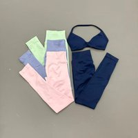 2 Piece Workout Sets Women Low Waist Backless Halter Bra Scrunch Bum Pants Seamless Butt Lifting Yoga Gym Sportswear