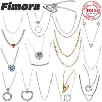 Hot selling 925 sterling silver double ring heart shaped pendant necklace fashionable and elegant womens jewellery birthday gift