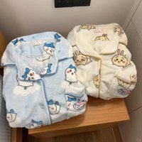 Kawaii Chiikawa Usagi Pajamas Suit Women Winter Anime Hachiware Cartoon Coral Fleece Sleepwear Flannel Cute Thicken Home Clothes
