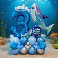55Pcs Ocean Shark Blue Number Ball Aluminum Film Balloon Set Suitable for Birthday Party Decoration Baby Shower Supplies Gifts