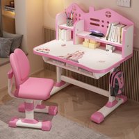 Study Desk Chair Set Multi Bookstand Widened Desktop Cartoon Pattern Kids Adjustable Height Study Drawer Table with Chair Set