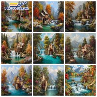 PhotoCustom Stream Waterfall Painting By Numbers Living Room Decoration Crafts DIY Kits for Beginners Landscape Modern Handmade