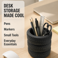 Creative Tire-Shaped Pen Holder Desktop Organizer for Students Stationery Makeup Brush Storage Decorative Home Accessory