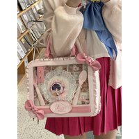 Japanese Comic-Con Two Dimensional Double Shoulder Lta Bag Female Lolita Bow Frilly Medium Food Crossbody Handheld 3WAYS Bag