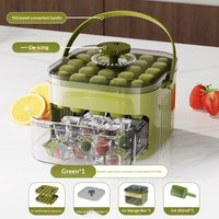 Double Layer Ice Cube Tray with Lid and Bin, Pull-Out Ice Drawer with Portable Handle, Kitchen Accessories Compact