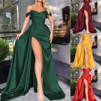 Banquet High Split Sexy Host One-word Shoulder Thin Party Evening Dress