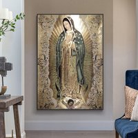 Retro Lady of Guadalupe Wall Art Canvas Painting Religious Catholic Art Decor Picture The Virgin of Guadalupe Poster Home Dec