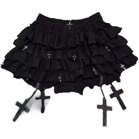 Black Cross Y2K Punk Style Women's Skirt Multi-Layer Fluffy Short Skirt Pants Summer Hot Girl High Waist Cake Skirt